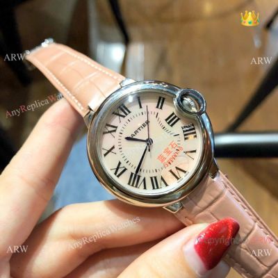 Pink Mother of Pearl Ballon Bleu de Cartier Copy Watches Lady 36mm